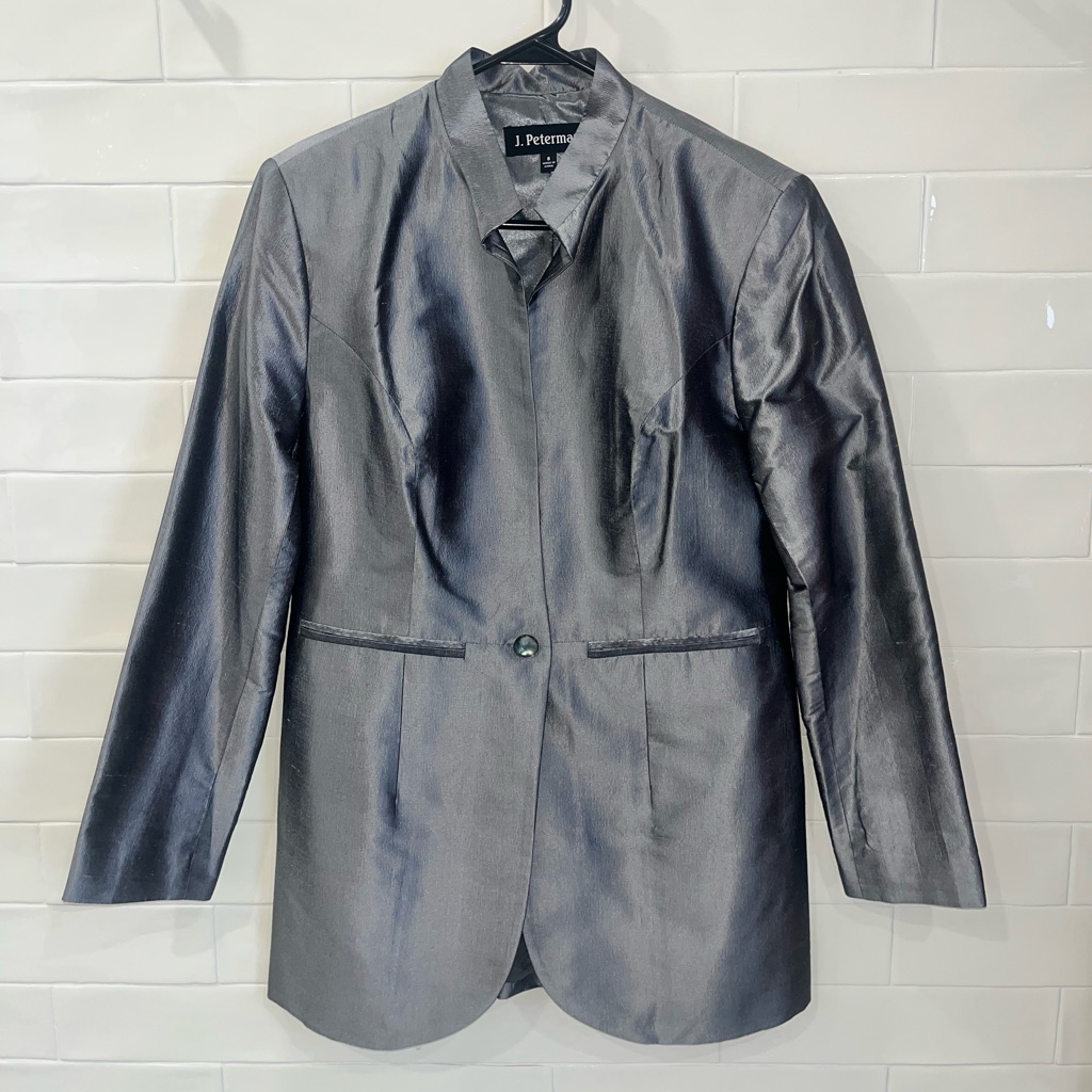 J. Peterman Women's Totally Rational Silver Silk Blazer Sz 8 New